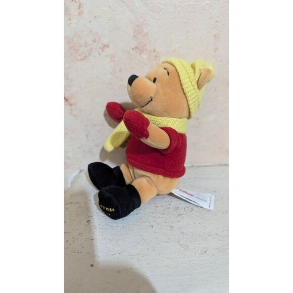 Disney Store Winnie The Pooh 2002 Plush stuffed animal  8" Yellow hat scarf - Picture 2 of 9